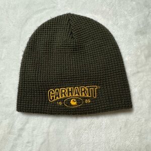 Carhartt Dark Green Knit Beanie with Yellow Logo
